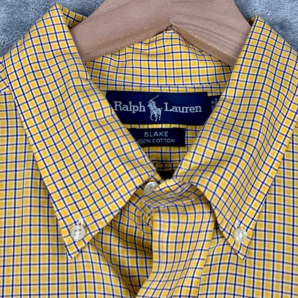 Ralph Lauren Shirt Mens‎ Large Yellow Blue Plaid Check Blake Button Down